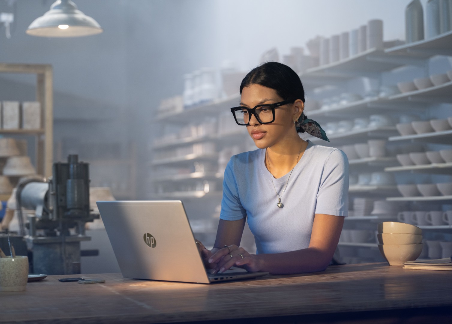Woman working securely in cafe